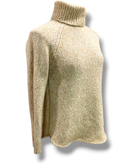 Medium Michael Kors Womens Tan Marled Knit Turtleneck Sweater
