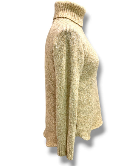 Medium Michael Kors Womens Tan Marled Knit Turtleneck Sweater