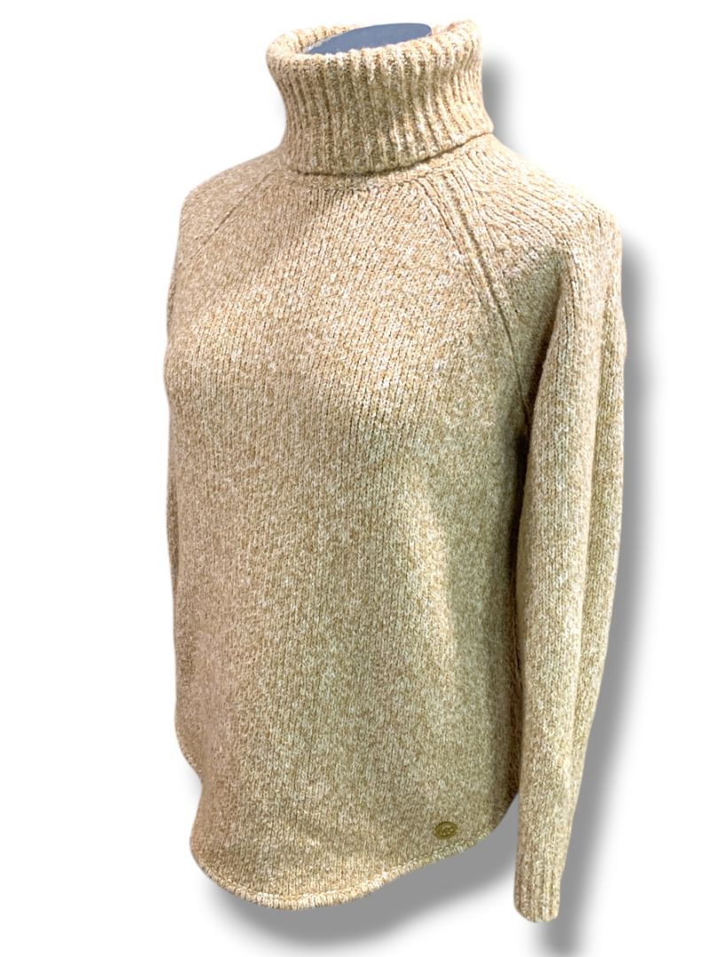 Medium Michael Kors Womens Tan Marled Knit Turtleneck Sweater