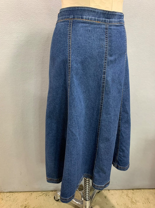 Size 12 Ruby Rd A-Line Denim Jean Midi Skirt Elastic Waist
