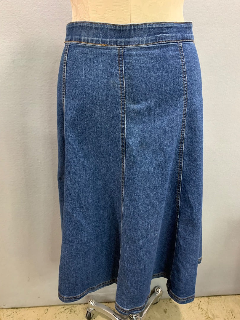 Size 12 Ruby Rd A-Line Denim Jean Midi Skirt Elastic Waist