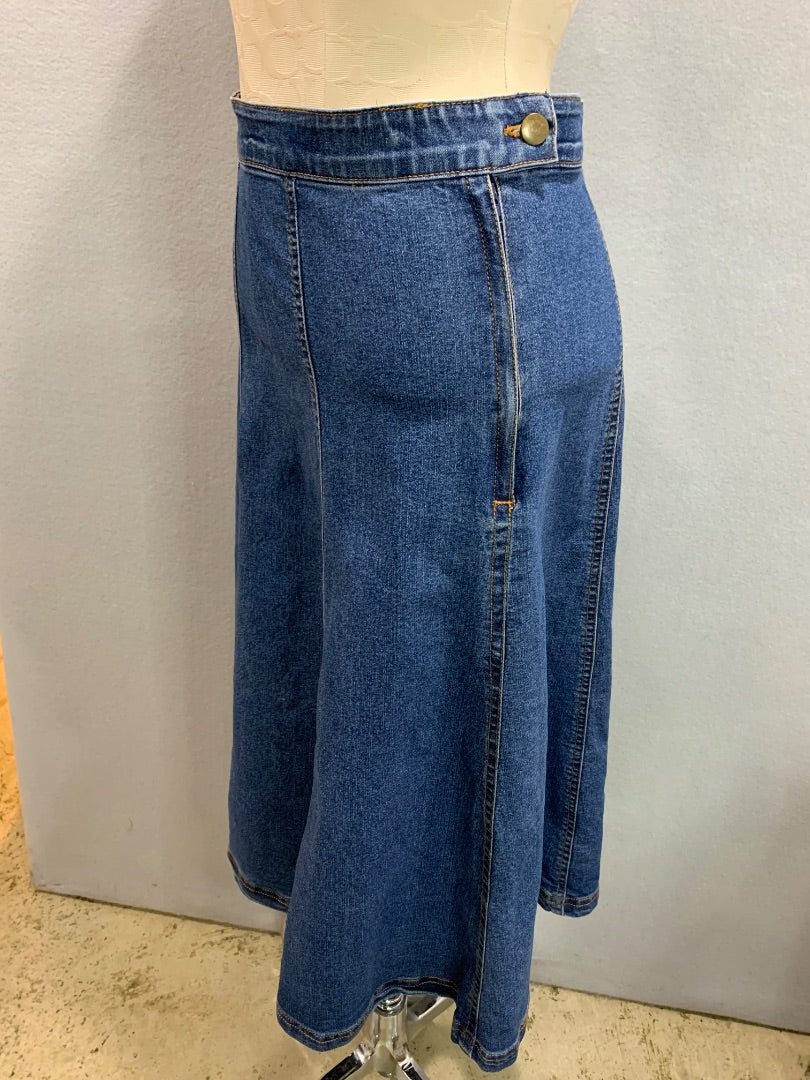 Size 12 Ruby Rd A-Line Denim Jean Midi Skirt Elastic Waist