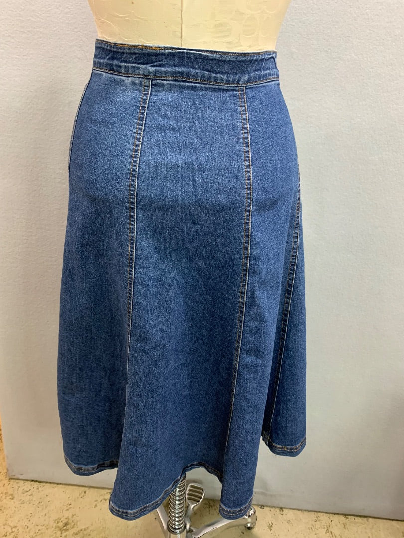 Size 12 Ruby Rd A-Line Denim Jean Midi Skirt Elastic Waist