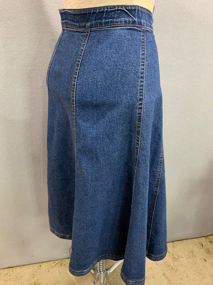 Size 12 Ruby Rd A-Line Denim Jean Midi Skirt Elastic Waist