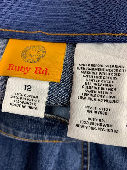 Size 12 Ruby Rd A-Line Denim Jean Midi Skirt Elastic Waist
