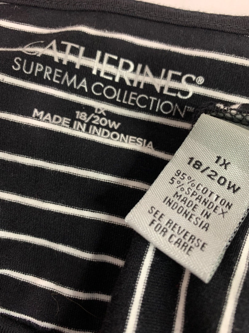 Size 1X Catherines Suprema Collection Womens Black White Striped Shirt Knit