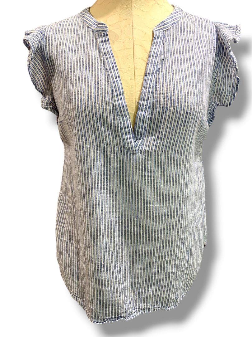 Medium Old Navy Womens Linen Blend Ruffle Sleeve Linen Blend Shirt Blouse