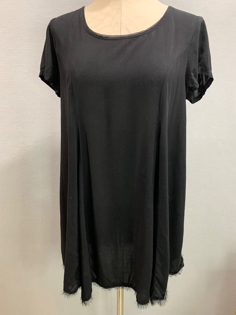 Medium Silence + Noise Womens Black Sheer Short Sleeve Shift Dress
