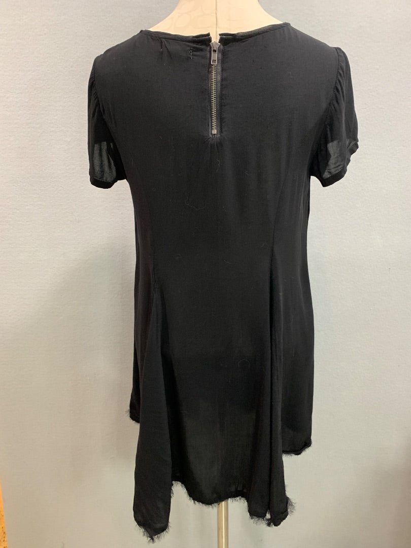 Medium Silence + Noise Womens Black Sheer Short Sleeve Shift Dress