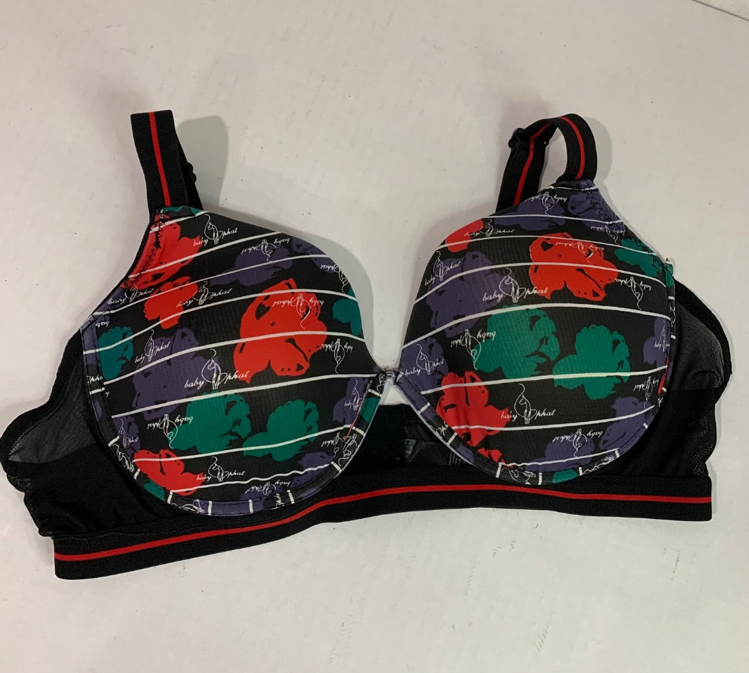 Size 40DD Baby Phat Padded Underwire Tshirt Bra Black Print