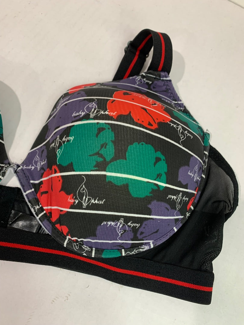 Size 40DD Baby Phat Padded Underwire Tshirt Bra Black Print