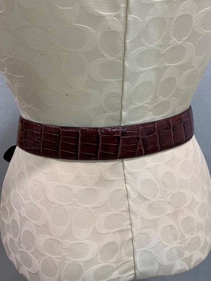 Size XL (36) Womens Brown Embossed Faux Leather Belt 1.5". Silvertone Buckle