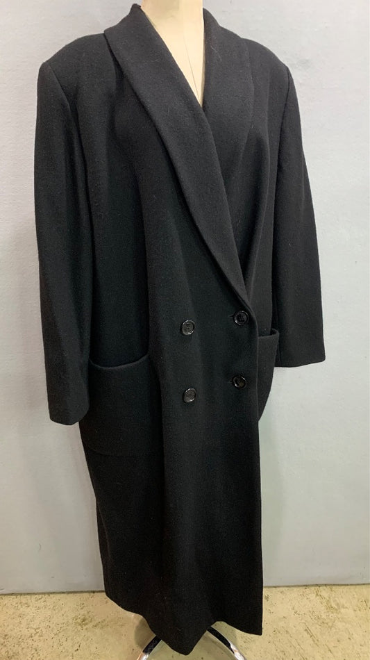 Size 20 Talbots Black Womens Double Breasted Black Long Coat Wool Vintage