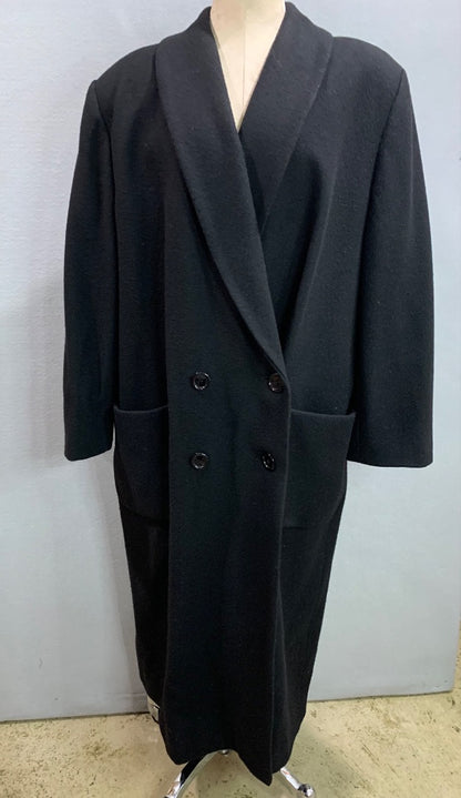 Size 20 Talbots Black Womens Double Breasted Black Long Coat Wool Vintage