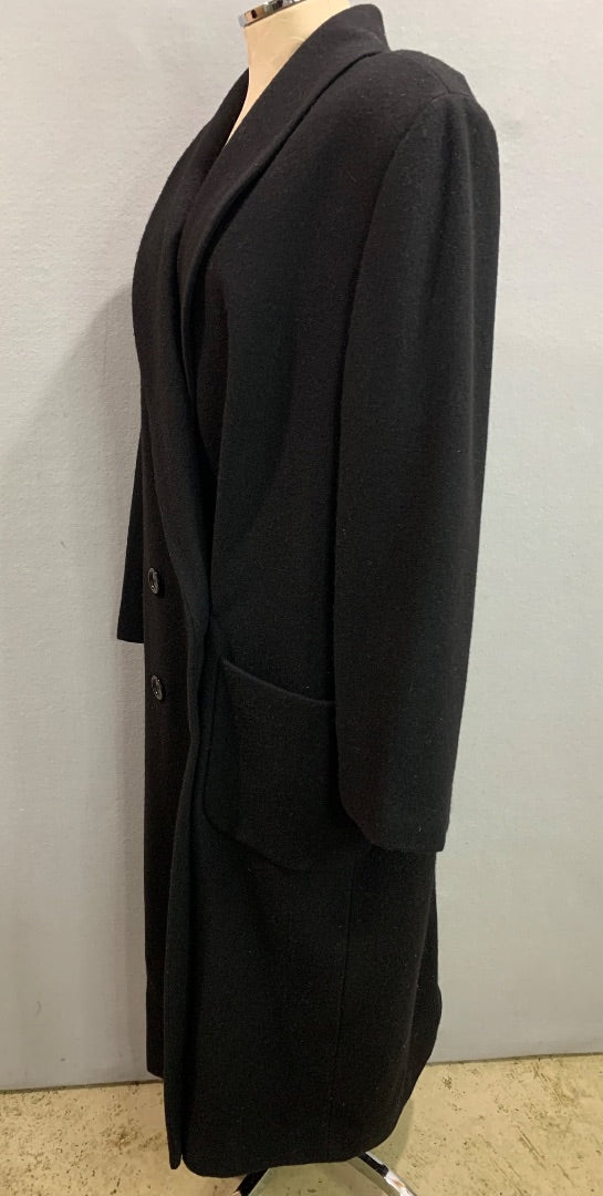 Size 20 Talbots Black Womens Double Breasted Black Long Coat Wool Vintage