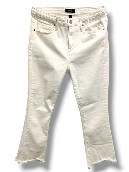 Size 28 Aqua White Stretch Denim Jeans Womens Straight Leg Raw Hem Crop