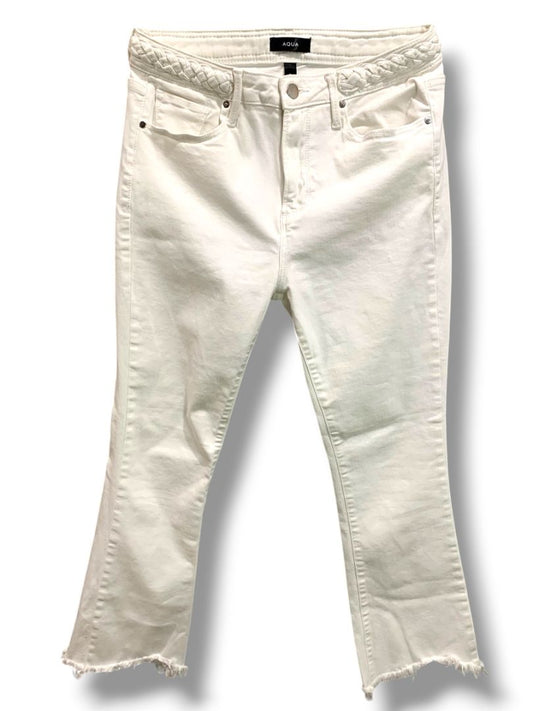 Size 28 Aqua White Stretch Denim Jeans Womens Straight Leg Raw Hem Crop