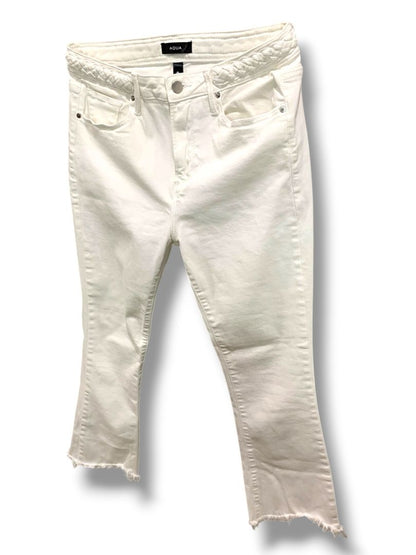 Size 28 Aqua White Stretch Denim Jeans Womens Straight Leg Raw Hem Crop