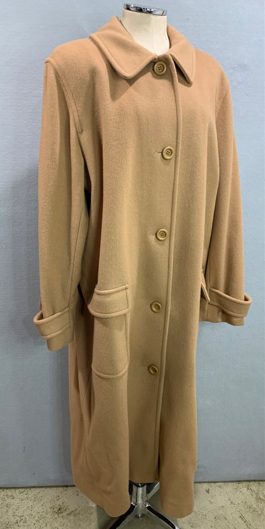 Size 20 Talbots Womens Camel Color Wool Overcoat Coat Made in USA