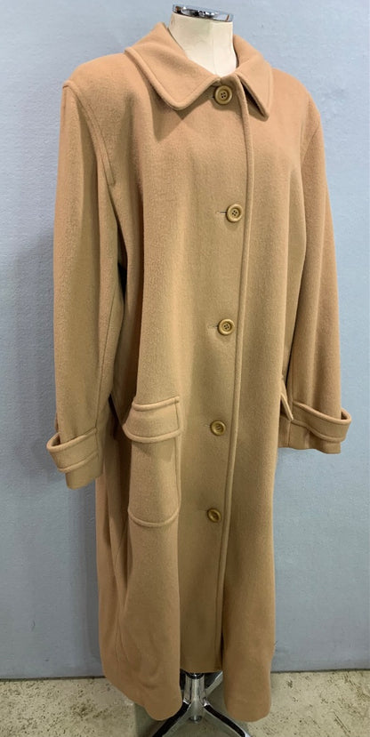 Size 20 Talbots Womens Camel Color Wool Overcoat Coat Made in USA