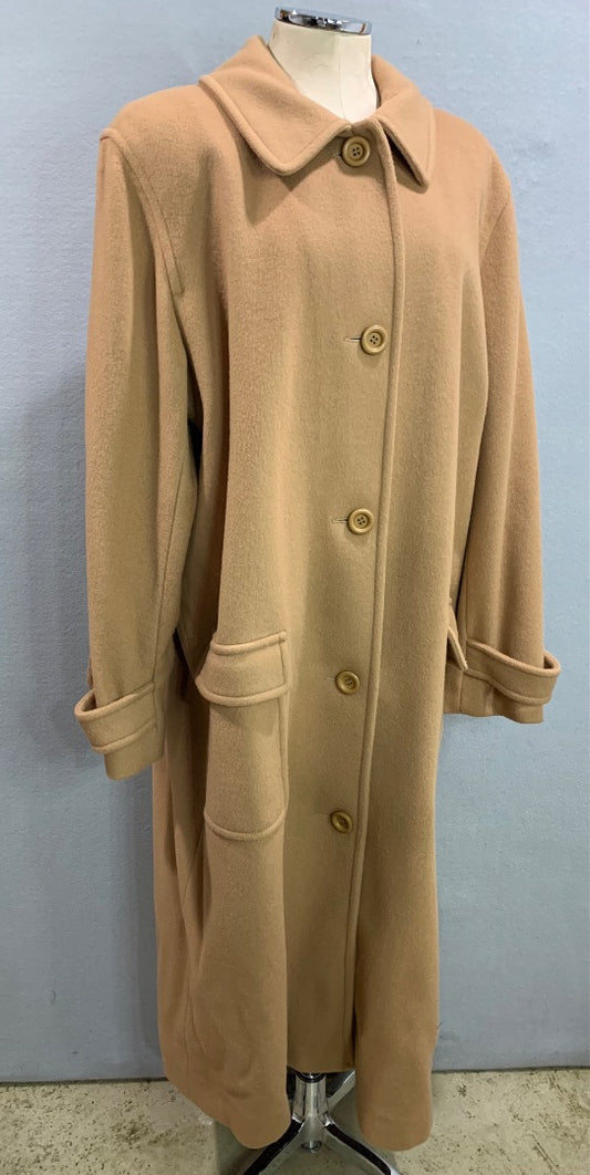 Size 20 Talbots Womens Camel Color Wool Overcoat Coat Made in USA
