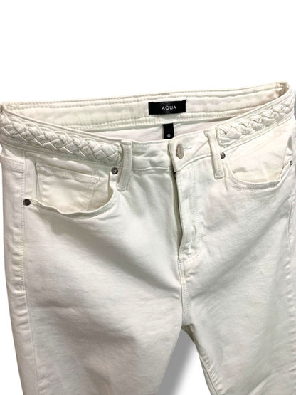 Size 28 Aqua White Stretch Denim Jeans Womens Straight Leg Raw Hem Crop
