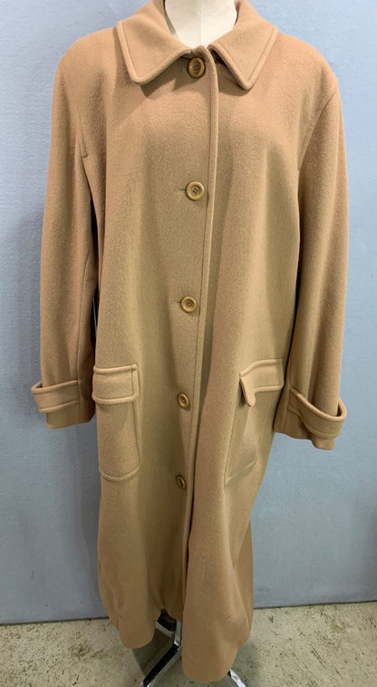 Size 20 Talbots Womens Camel Color Wool Overcoat Coat Made in USA
