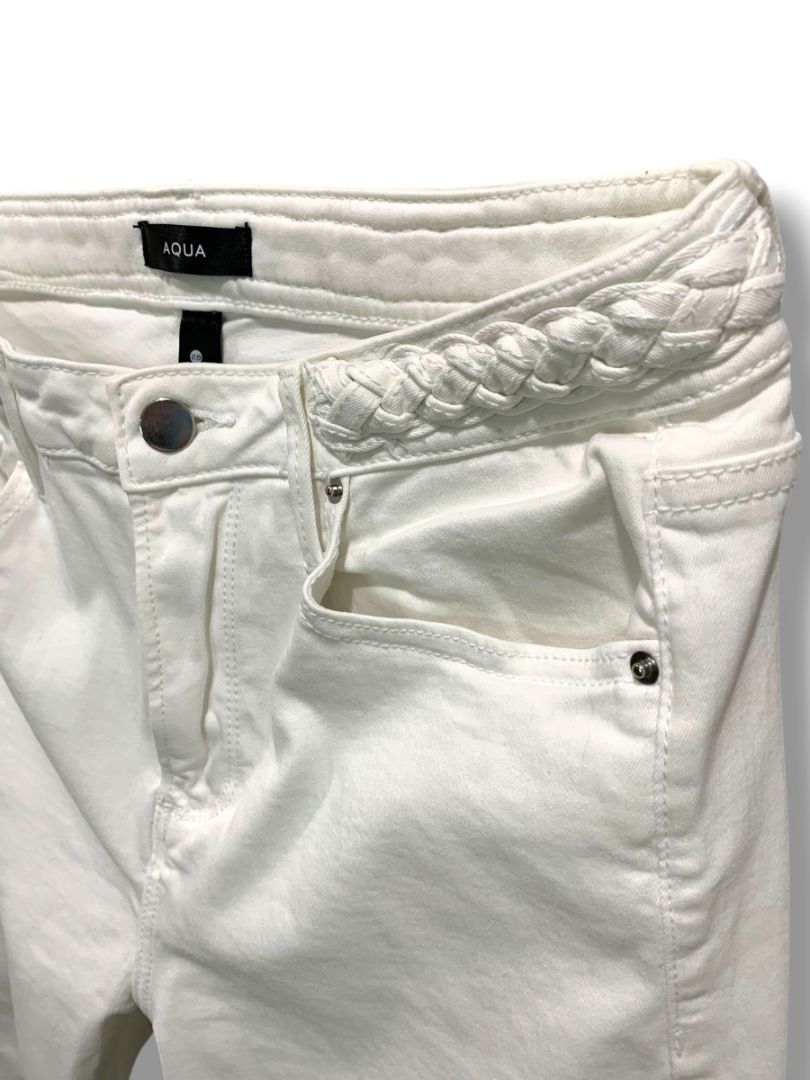 Size 28 Aqua White Stretch Denim Jeans Womens Straight Leg Raw Hem Crop