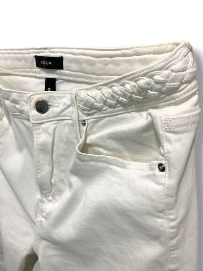 Size 28 Aqua White Stretch Denim Jeans Womens Straight Leg Raw Hem Crop