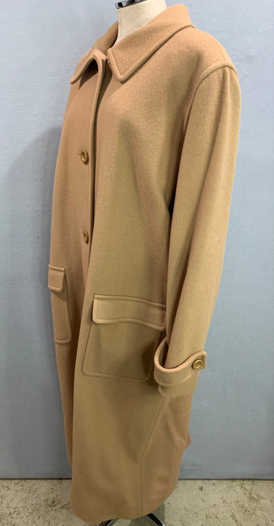 Size 20 Talbots Womens Camel Color Wool Overcoat Coat Made in USA
