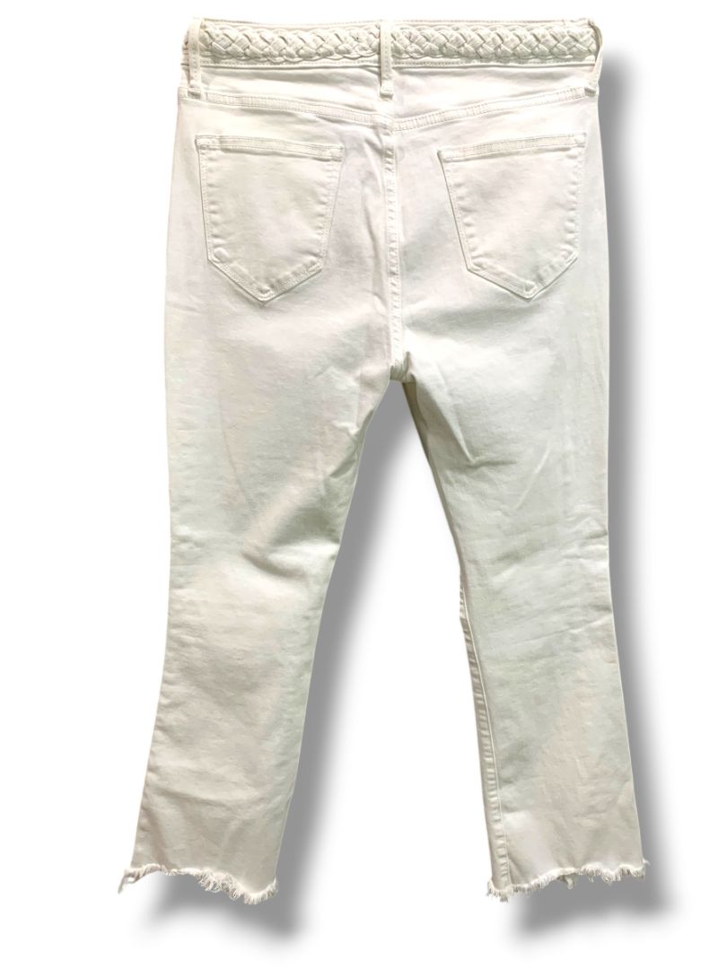 Size 28 Aqua White Stretch Denim Jeans Womens Straight Leg Raw Hem Crop