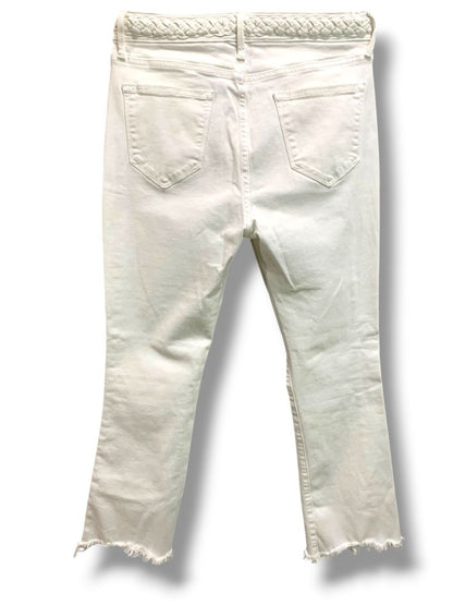 Size 28 Aqua White Stretch Denim Jeans Womens Straight Leg Raw Hem Crop