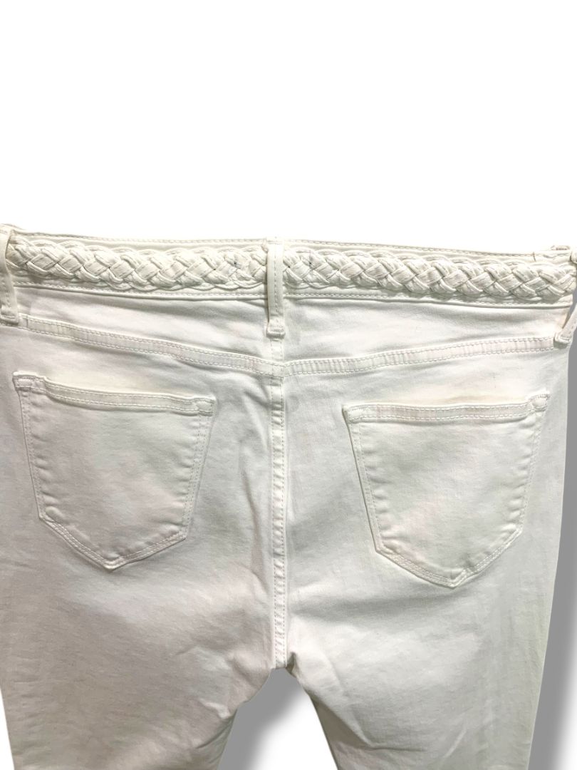 Size 28 Aqua White Stretch Denim Jeans Womens Straight Leg Raw Hem Crop