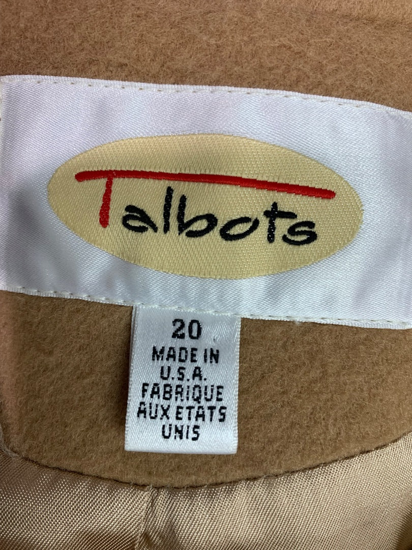 Size 20 Talbots Womens Camel Color Wool Overcoat Coat Made in USA