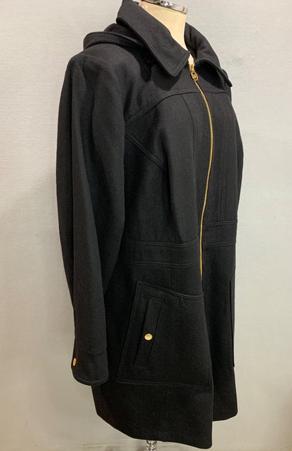 Size 1X Michael Kors Womens Black Wool Blend Coat Goldtone Zip