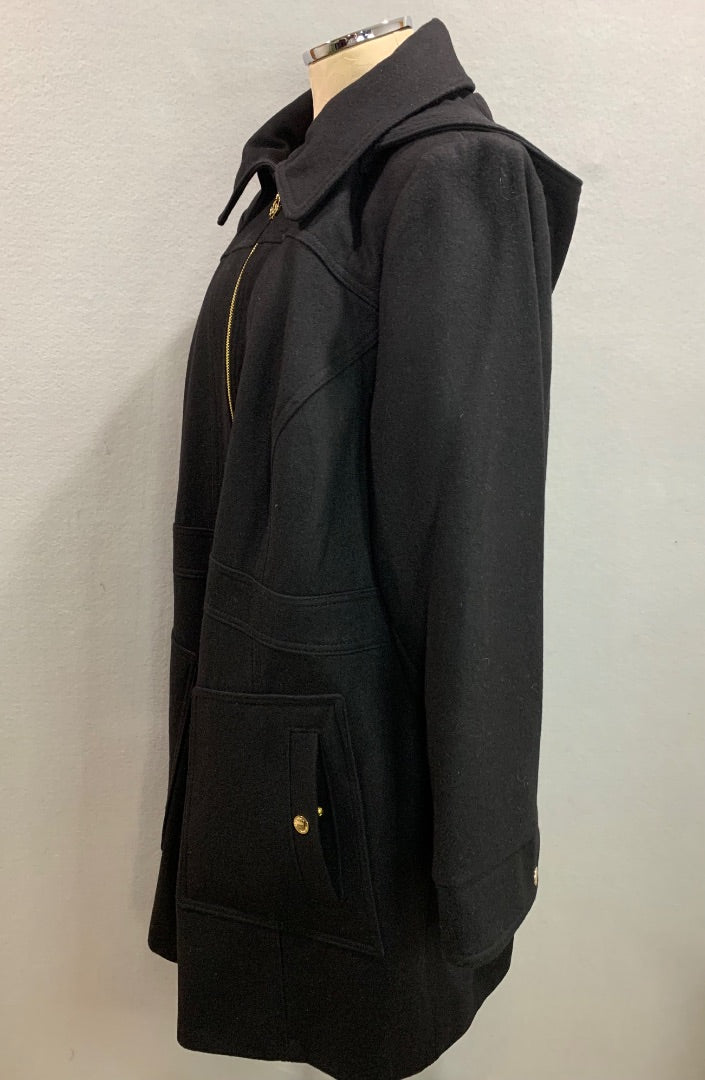 Size 1X Michael Kors Womens Black Wool Blend Coat Goldtone Zip
