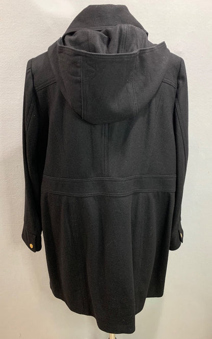 Size 1X Michael Kors Womens Black Wool Blend Coat Goldtone Zip