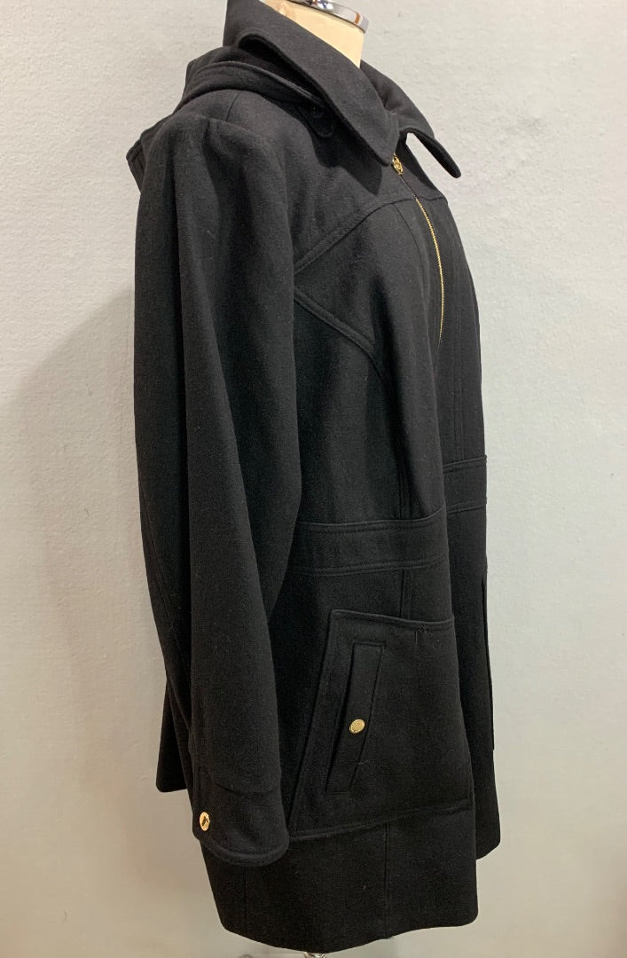 Size 1X Michael Kors Womens Black Wool Blend Coat Goldtone Zip
