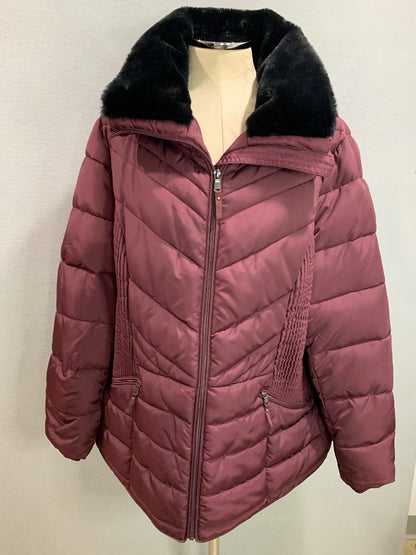 Size 2X Monroe & Main Womens Burgundy Puffer Jacket Packable Hood