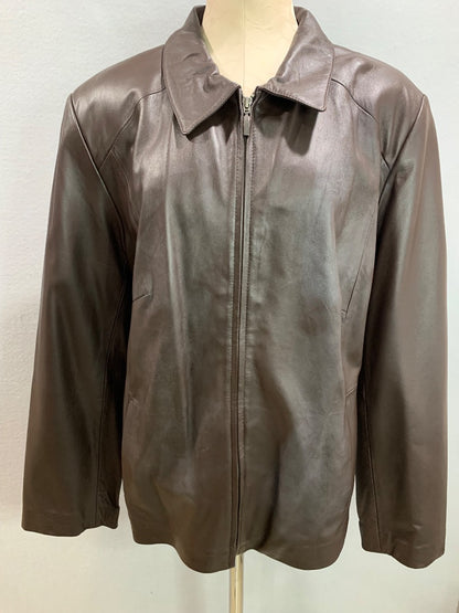 Size 22W Style & Co Womens Chocolate Brown Leather Jacket Zip Up