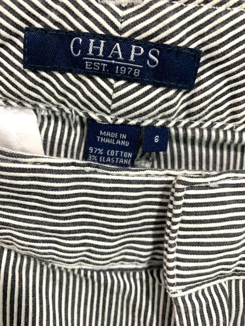 Size 6 Chaps Womens Striped Stretch Chinos Blue White 32" Inseam Summer