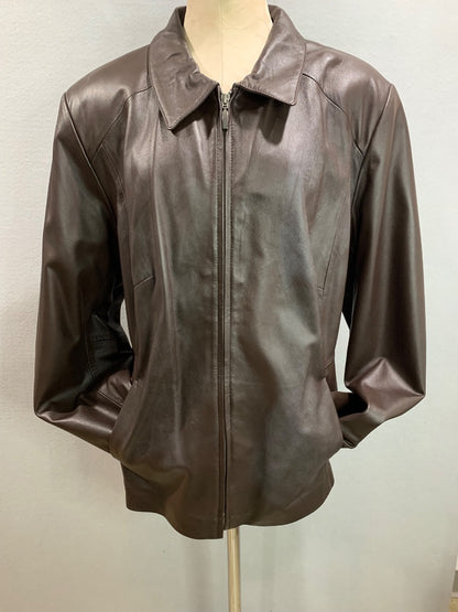Size 22W Style & Co Womens Chocolate Brown Leather Jacket Zip Up