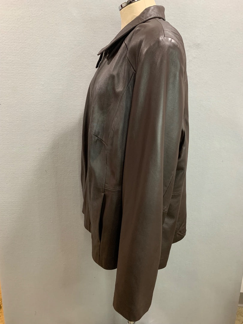 Size 22W Style & Co Womens Chocolate Brown Leather Jacket Zip Up