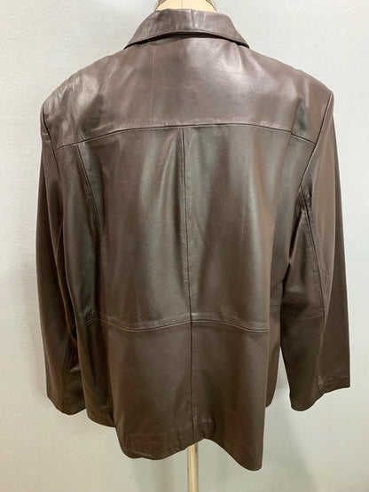 Size 22W Style & Co Womens Chocolate Brown Leather Jacket Zip Up