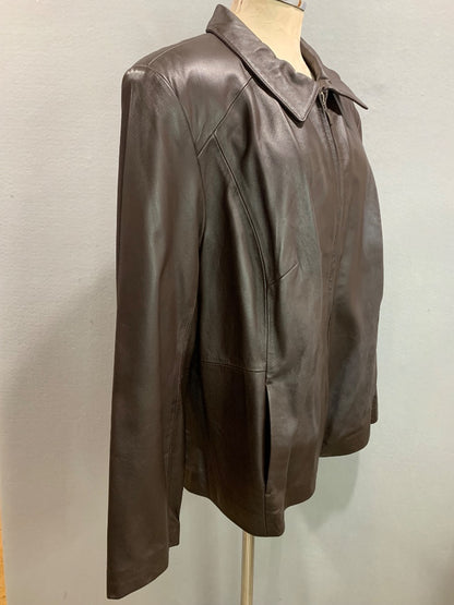 Size 22W Style & Co Womens Chocolate Brown Leather Jacket Zip Up
