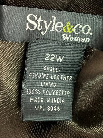 Size 22W Style & Co Womens Chocolate Brown Leather Jacket Zip Up