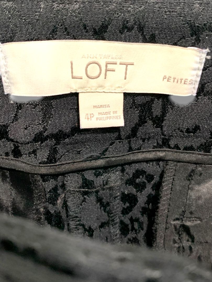 Size 4P Loft Petites Textured Womens Black Dress Pants Shine Marisa