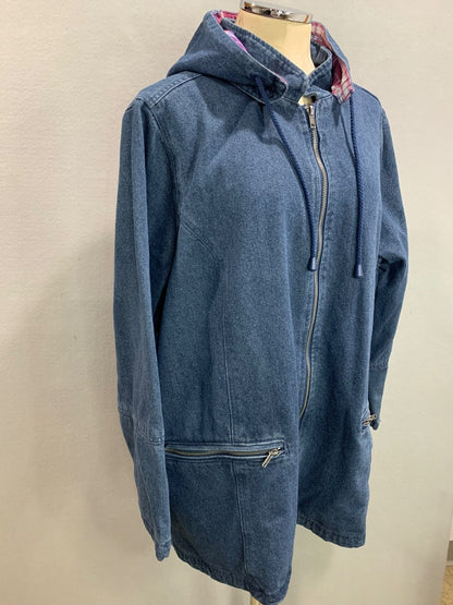 Size 1X (22/24) Woman Within Zip Up Flannel Lined Hooded Denim Coat New