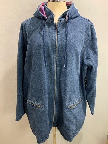 Size 1X (22/24) Woman Within Zip Up Flannel Lined Hooded Denim Coat New