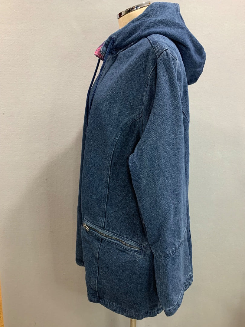 Size 1X (22/24) Woman Within Zip Up Flannel Lined Hooded Denim Coat New